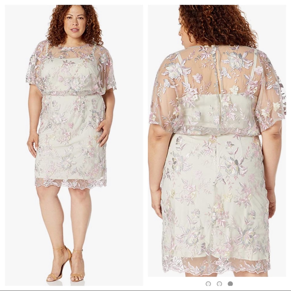 NWT! Brianna Blouson Dress W/Floral Embroidery